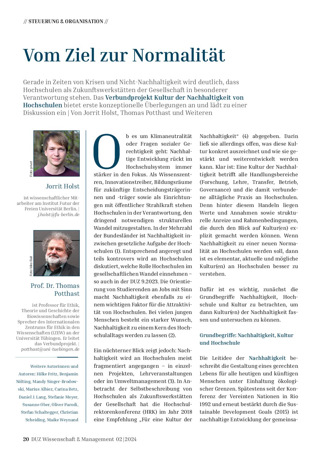 The first page of the guest article in DUZ Wissenschaft & Management, 02/2024